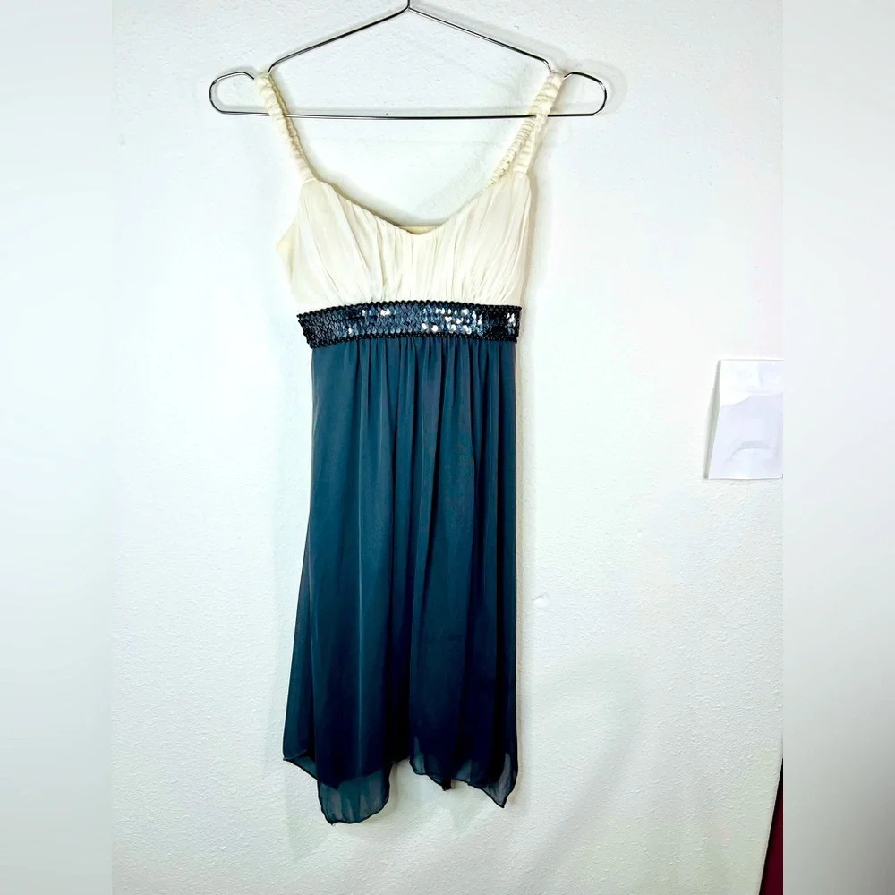 Sweet Storm Off White with Grey Sequin Size Small Y2K Formal Mini Dress Sheer